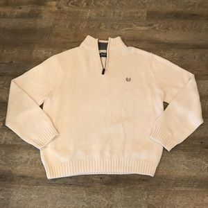 Chaps Quarter Zip Knit Sweater Cream Mens Sz XL